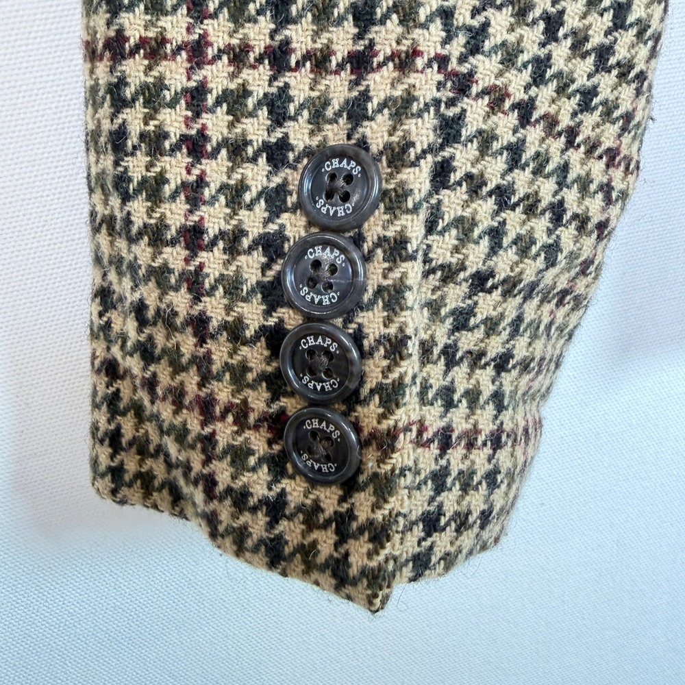 CHAPS Brown Houndstooth Wool Blend 3-Button Blazer Size 8 - Picture 4 of 7